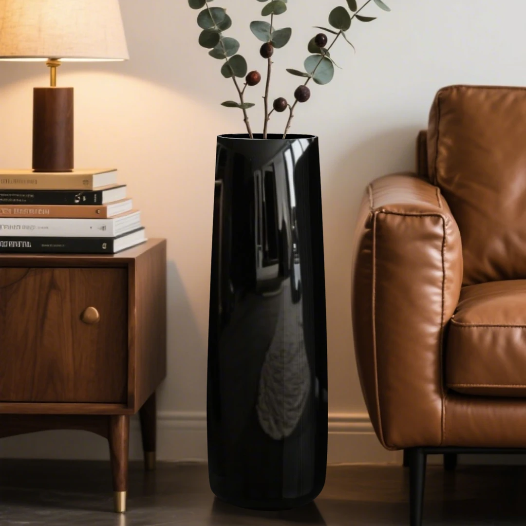 黑色高级感落地花瓶玻璃透明大号特大号高款插花长枝轻奢客厅摆件