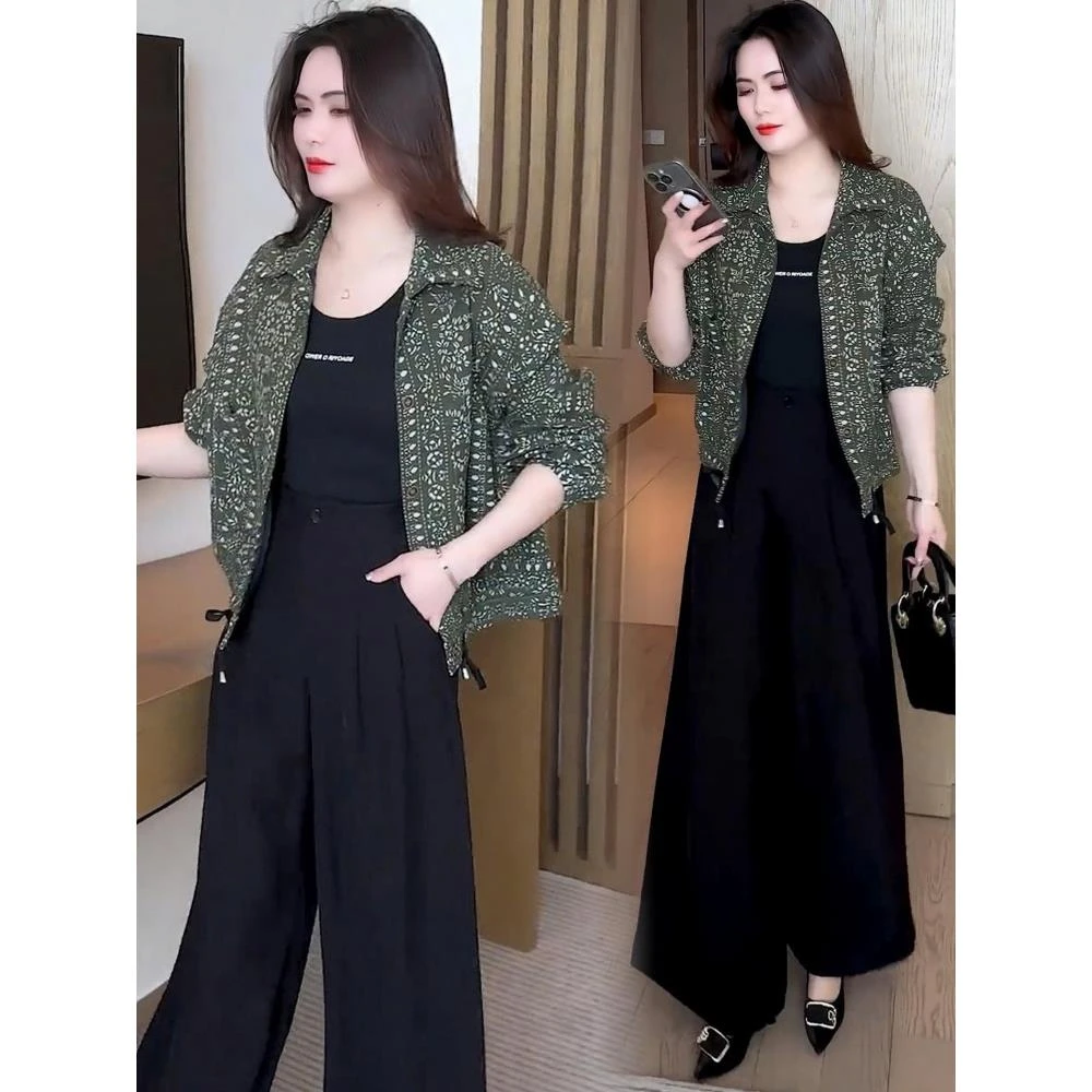 小个子百搭印花短外套女休闲翻领上衣春秋新款设计感宽松翻领开衫