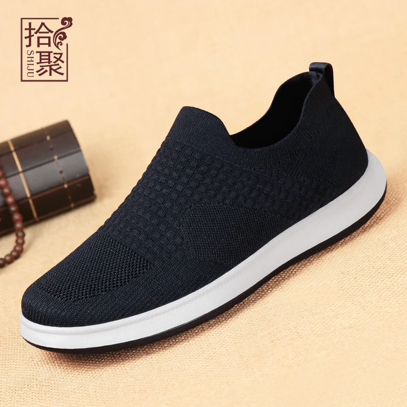 春秋季网鞋透气男鞋老北京布鞋中老年爸爸鞋一脚蹬男士网面休闲鞋