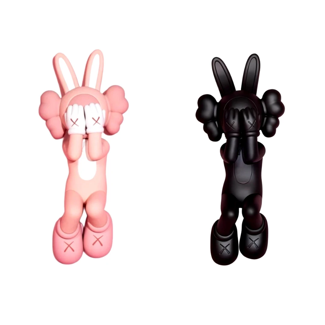潮流公仔 印尼站兔子 黑色/粉色 拆检有盒 长28.5宽13cm 潮玩