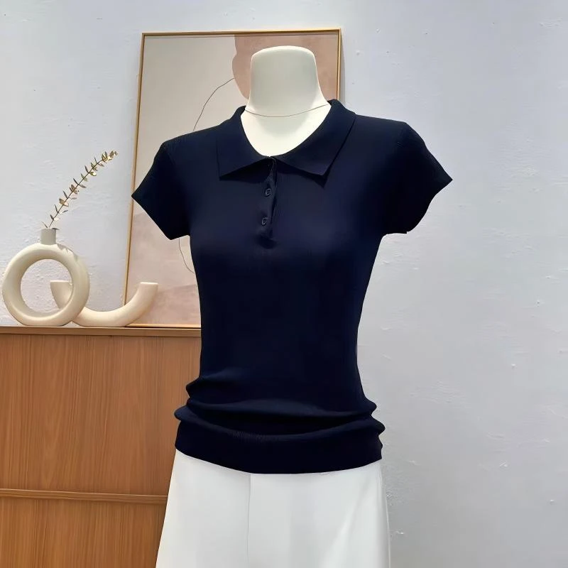 B 门店39&9！海报Polo衫」软糯不扎人绵羊毛桑蚕丝针织上衣T恤T4732