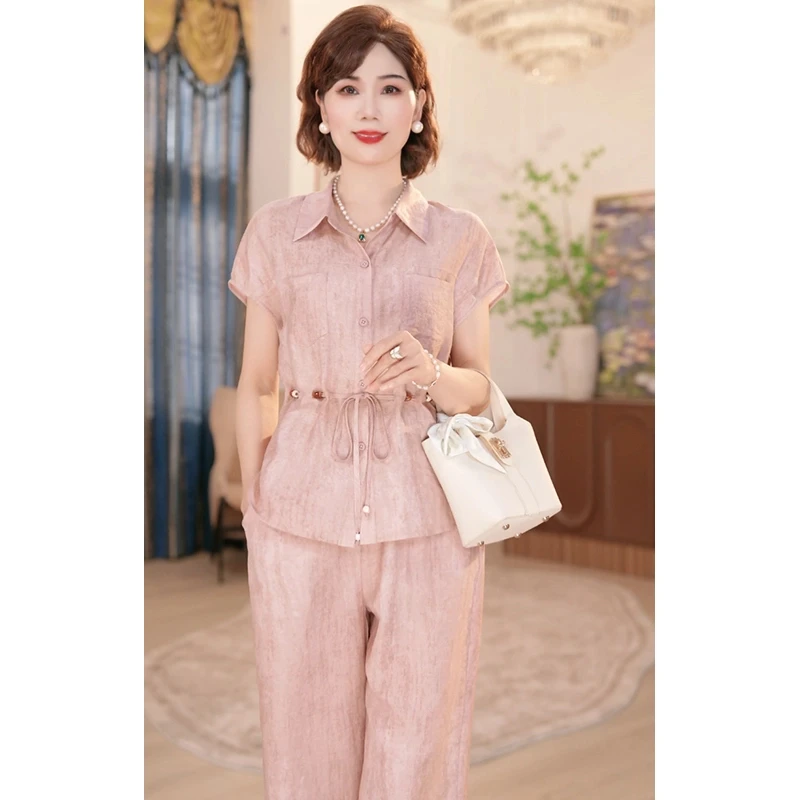 2025新款洋气中老年女装时尚上衣套装气质妈妈夏季两件套