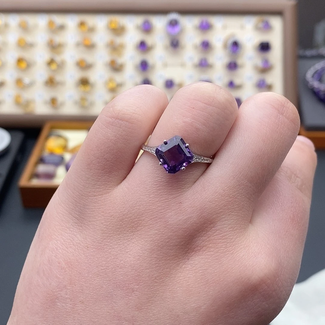 纯天然无优化紫水晶L银S925镶嵌紫晶木*夕