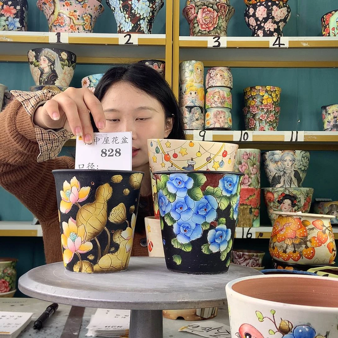 艾***子陶景德镇手工花盆828