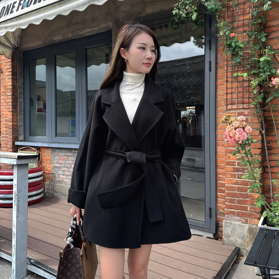 春秋新款短款双面绒大衣女韩版小个子显高毛呢外套时尚百搭气质