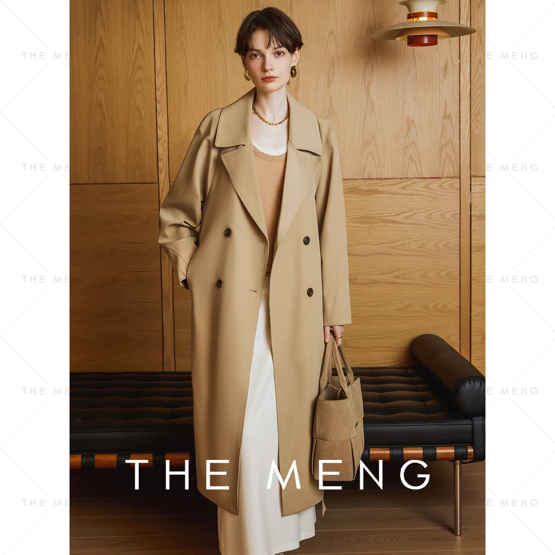 THE MENG【贺兰】气质百搭纯色双排扣中长款风衣#WH3146
