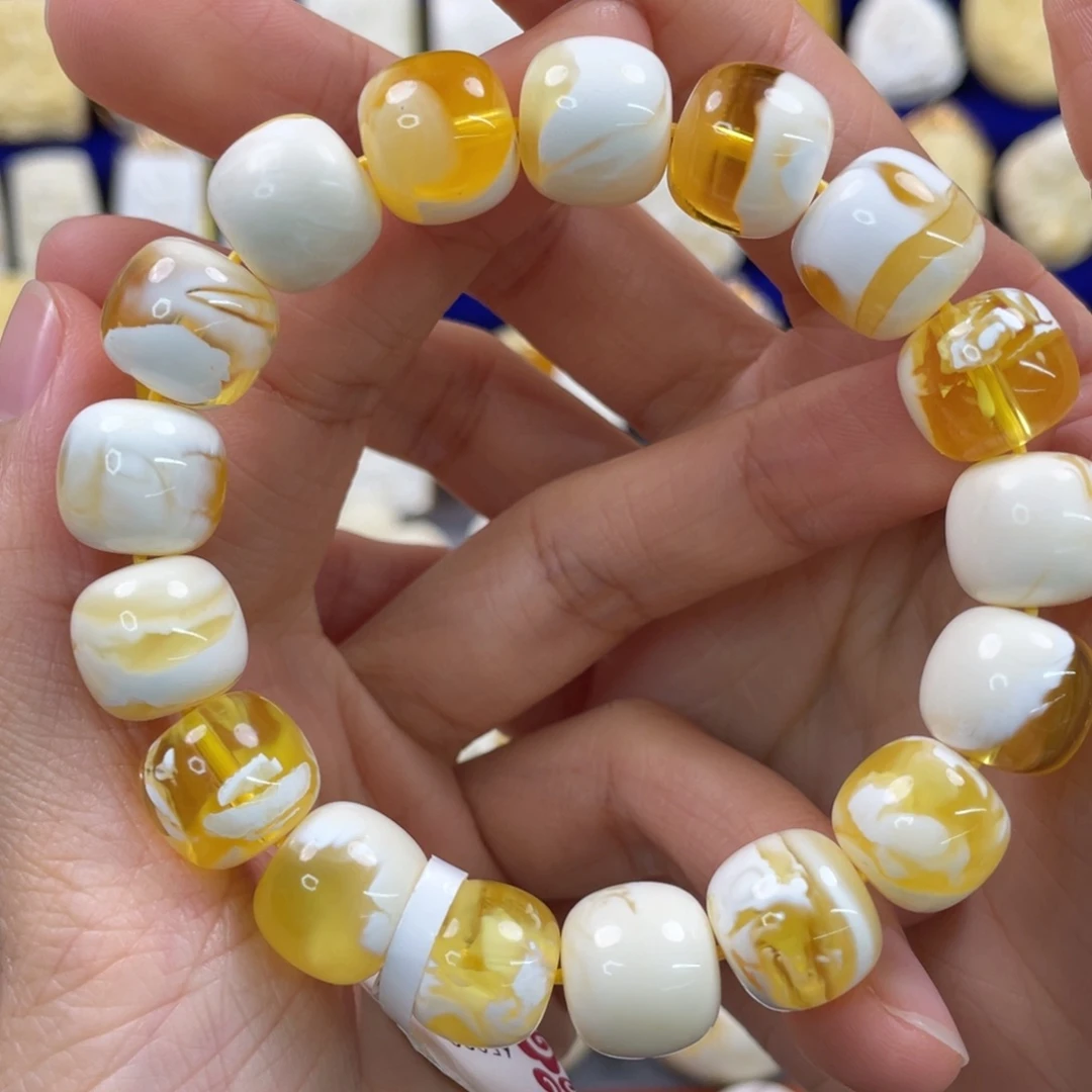 蜜蜡裸石未镶嵌田*甜琥珀蜜蜡手串