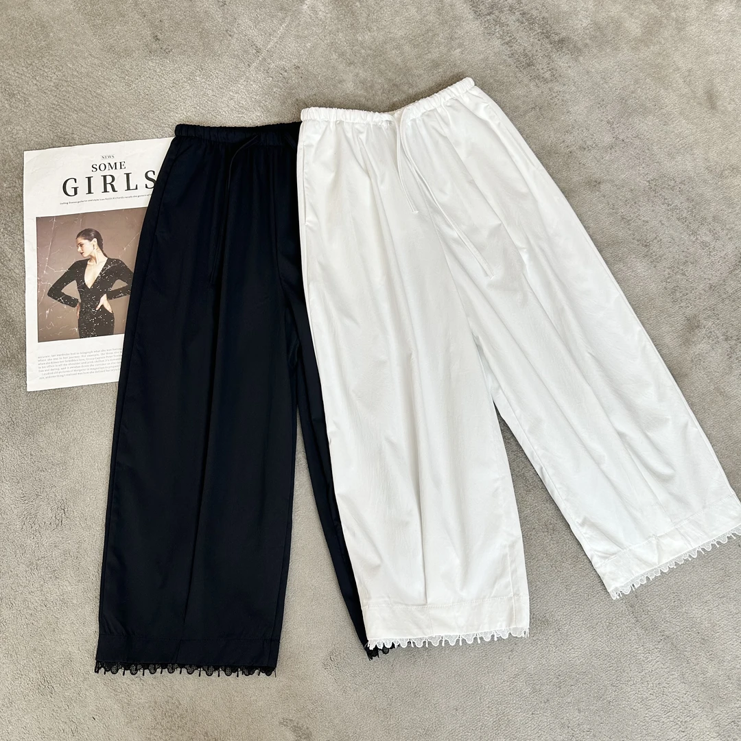 【米可家】夏季薄款睫毛蕾丝抗皱休闲裤25003