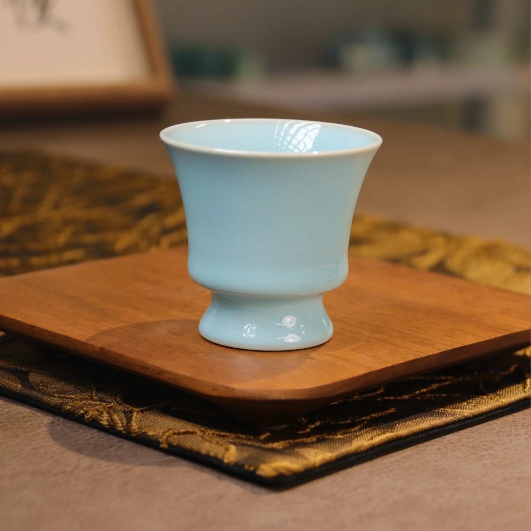全手工原矿天青釉汝瓷茶具/省工老师/高足铃铛杯茶器主人杯茶杯