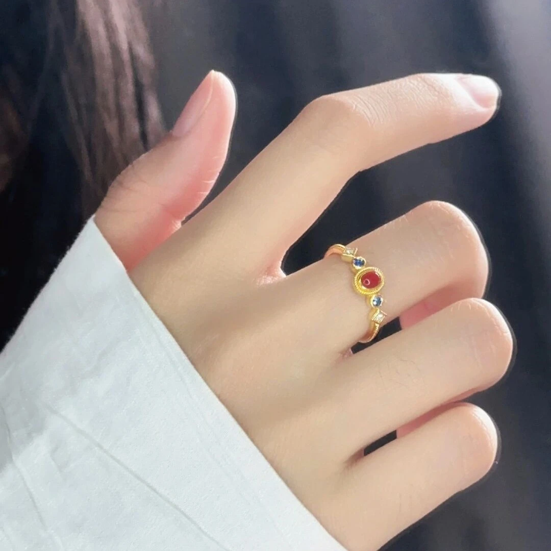 复古小宫雀戒指女气质简约高颜值指环国潮风轻奢小众可调节食指戒