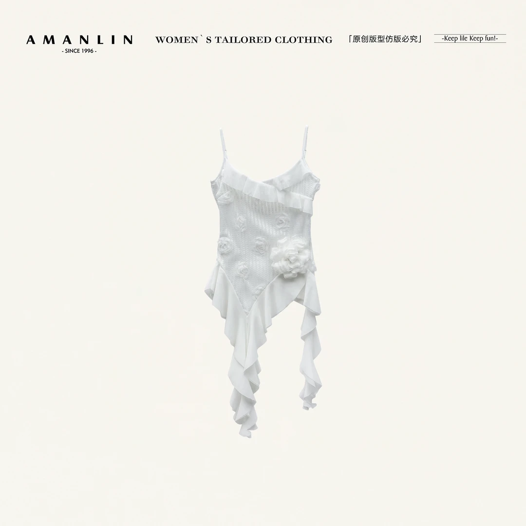 AMANLIN/阿谩琳欧若风不规则显瘦白色性感吊带气质背心女Y596311