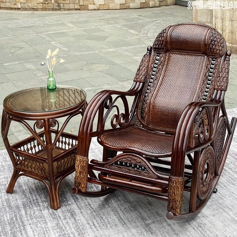 林氐家具升级天然真藤家用阳台摇椅躺椅大人藤椅老人专用睡椅加粗