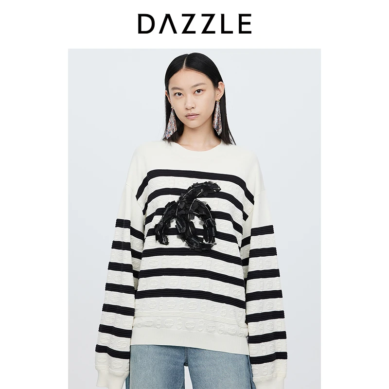 DAZZLE地素奥莱 毛针织衫24秋新款女装绣花上衣2I3E411