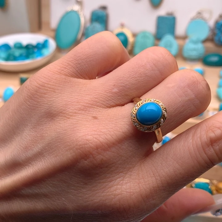 绿松石18K金镶嵌珠宝奇石