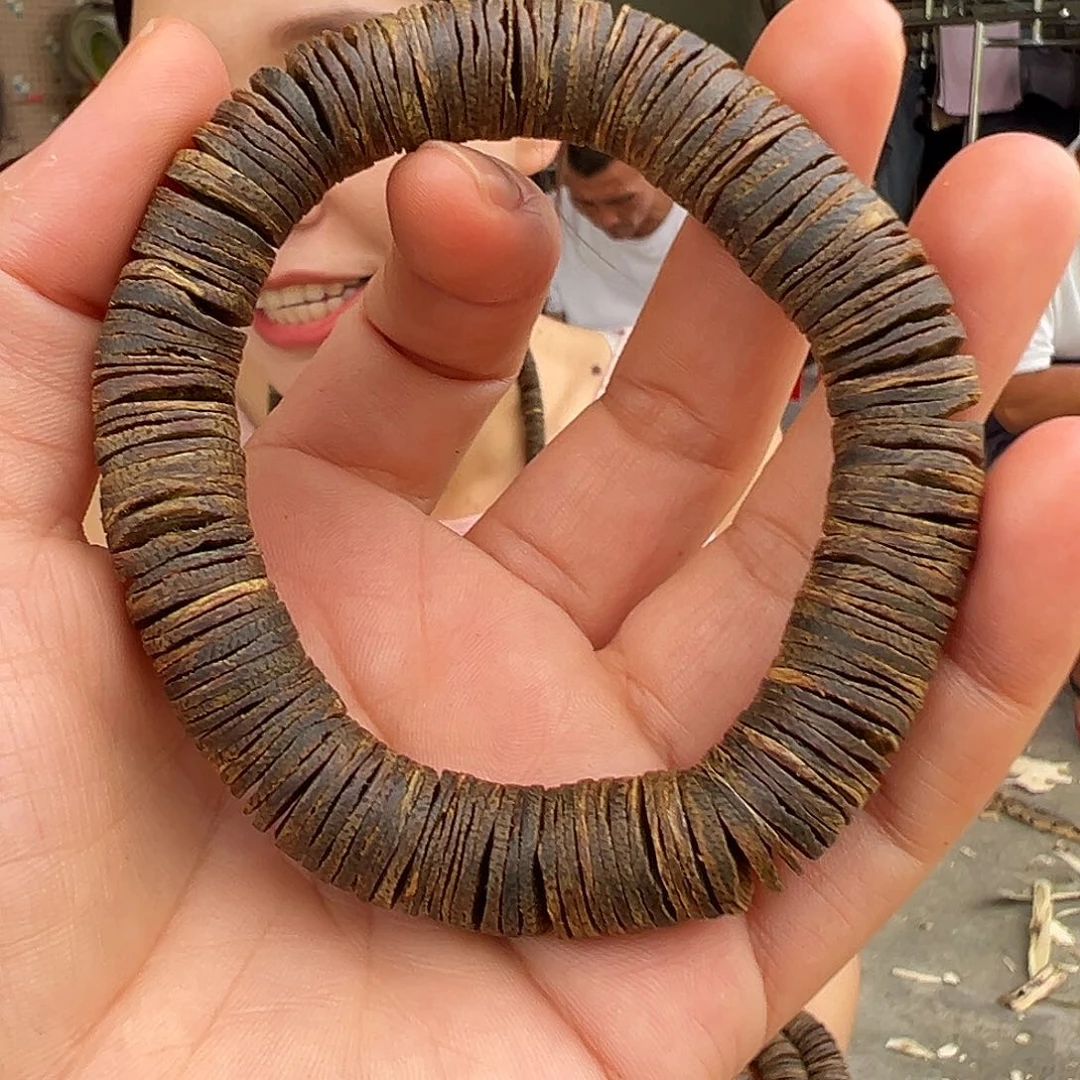 手串沉香海南老白奇金丝黄红油沉水皮油片珠单圈一条1.2