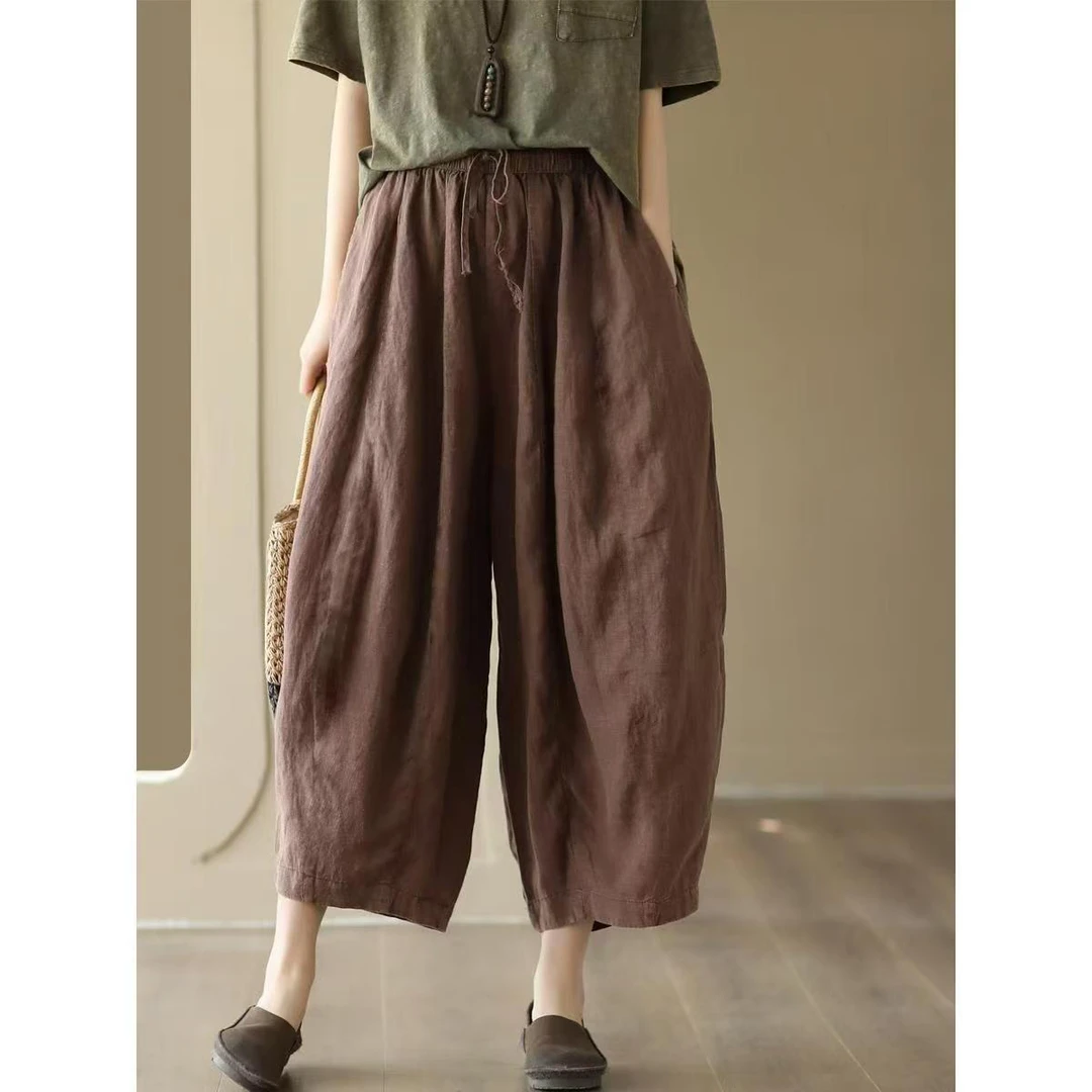 【现货+运费险】棉麻休闲阔腿灯笼九分裤女宽松纯色时尚显瘦TZ2366