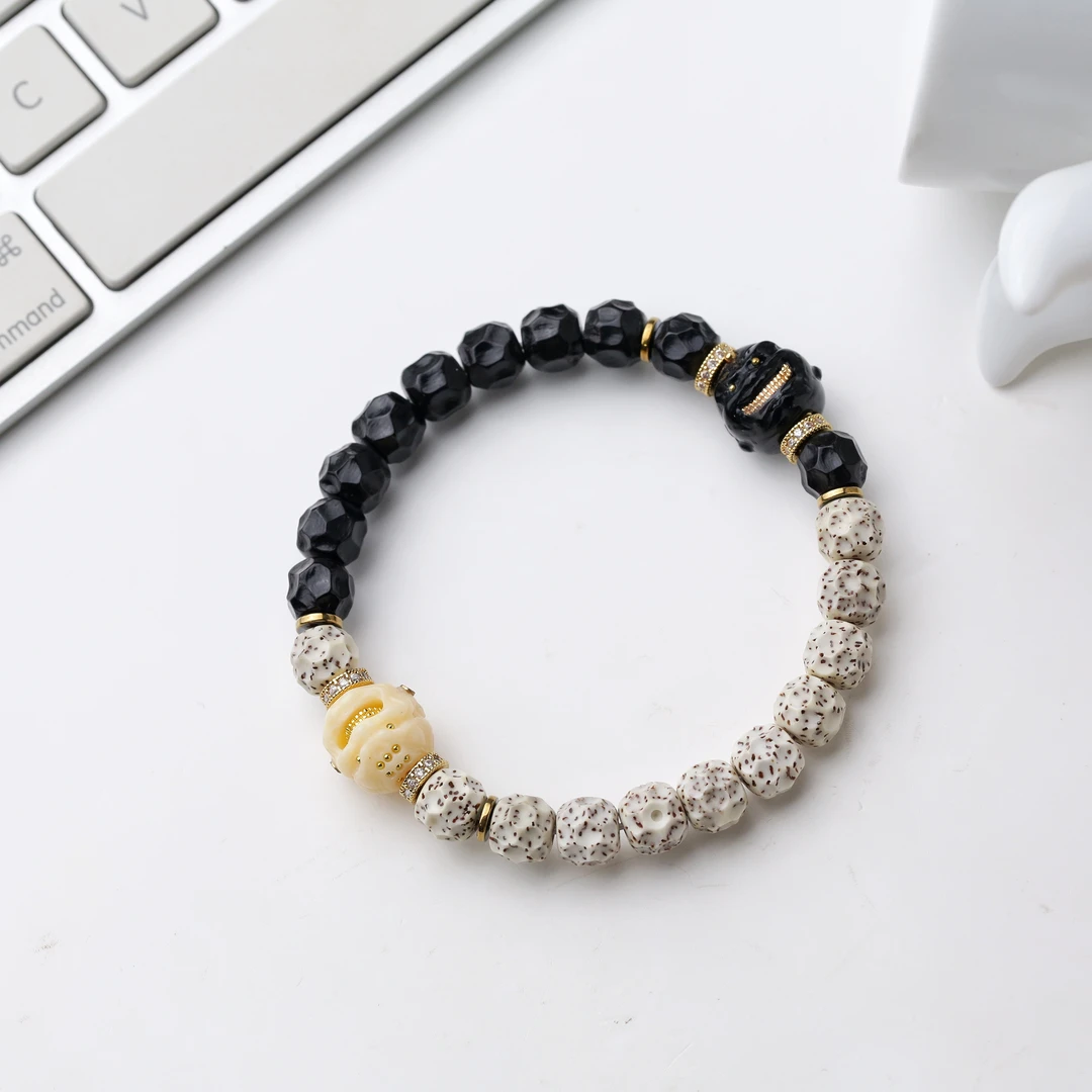 百顺文玩黑金椰蒂星月菩提-无法无天-中式轻奢手串搭黑玛瑙恶僧