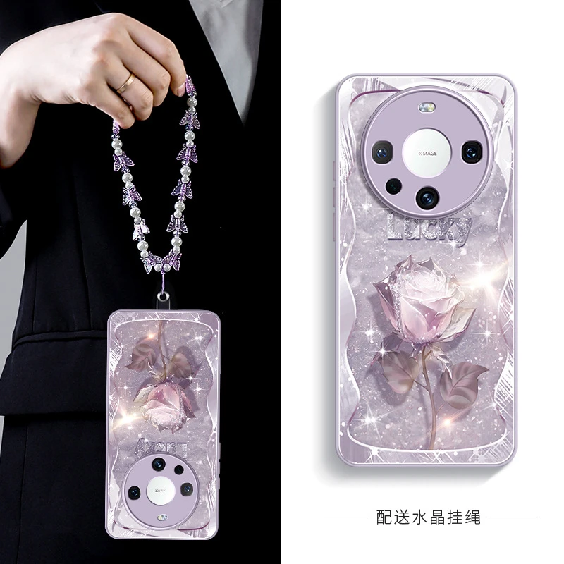 适用华为mate60pro手机壳40玻璃带挂绳m60女款mt30镜头50全手机套