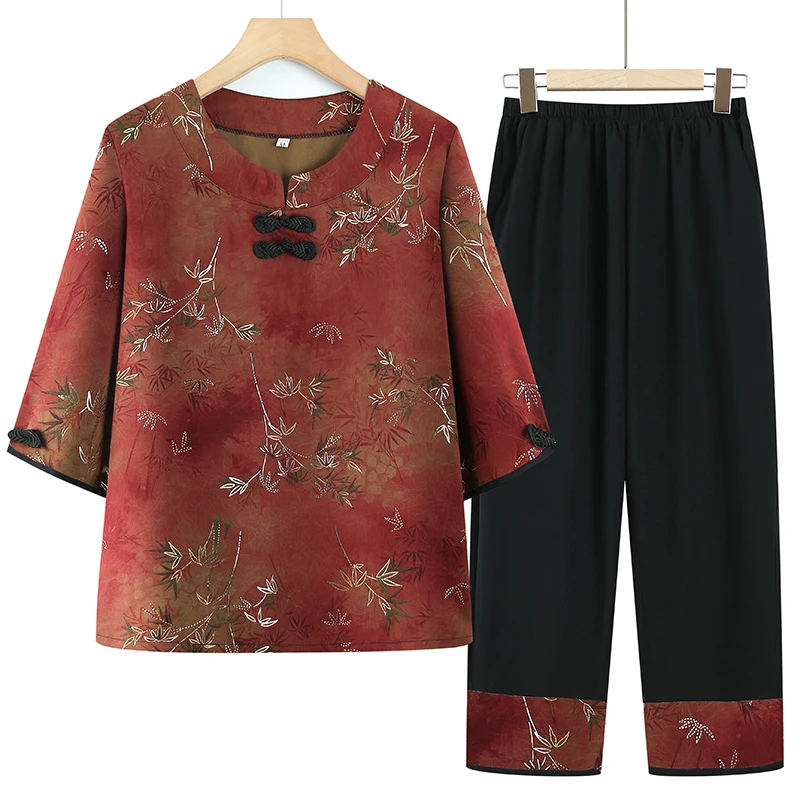 中老年女装夏装中袖休闲套装大码妈妈装夏季老人衣服奶奶装两件套