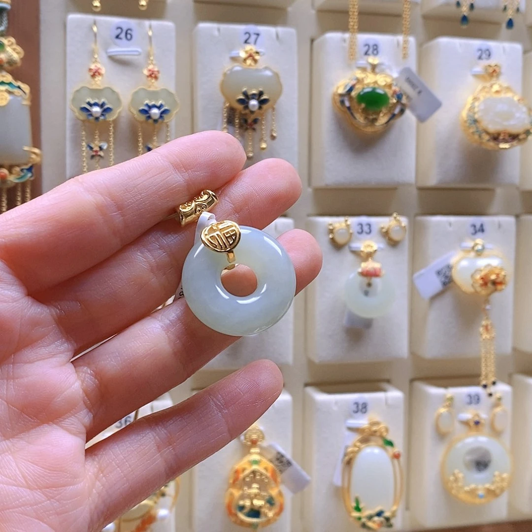 和田玉颈饰银S925镶嵌