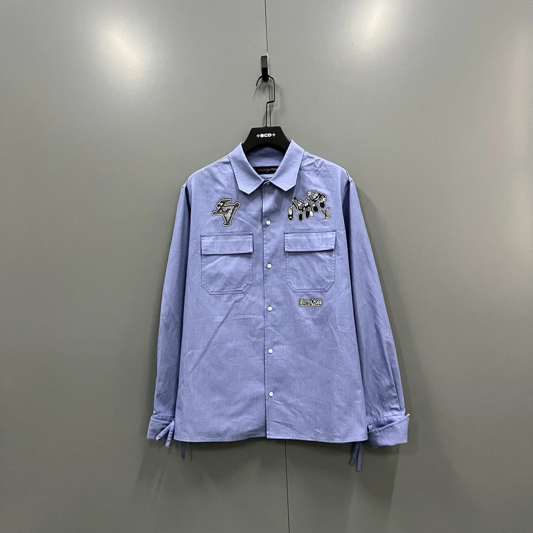 95新 LouisVuitton/路易威登 a3 袖口编绳音乐符号刺绣衬衫 L码