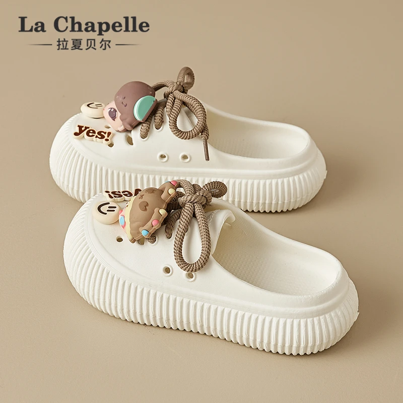 拉夏贝尔洞洞鞋夏季拖鞋包头网红时尚休闲厚底海边凉鞋外穿透气女