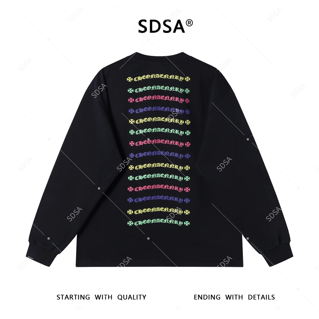 SDSA秋季新款男士痞帅韩版简约撞色彩色印花套头圆领卫衣百搭休闲