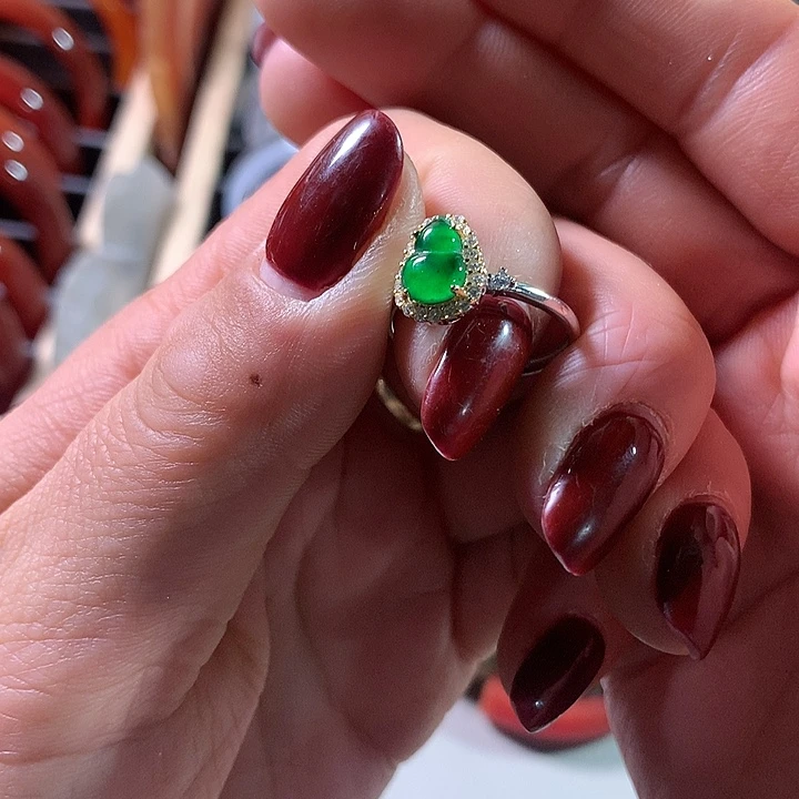 翡翠戒指银S925镶嵌葫芦女戒