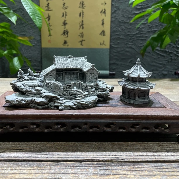 新中式青砂石假山农家院+八角凉亭鱼缸盆景造景装饰摆件