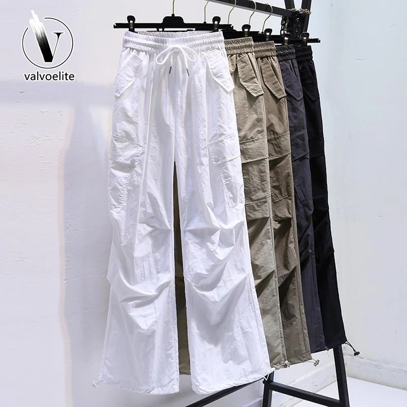 VALVOELITE工装裤子女夏薄款新款美式复古辣妹高腰抽绳束脚阔腿裤