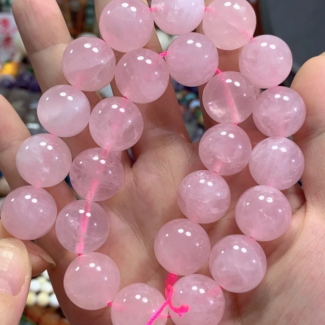 未镶嵌玛瑙/玉髓珠宝半成品星光粉晶一条卡16mm