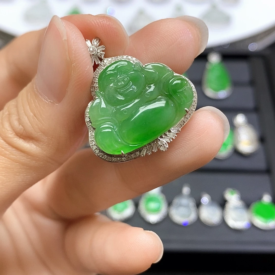 翡翠18K金镶嵌吊坠(不含链)