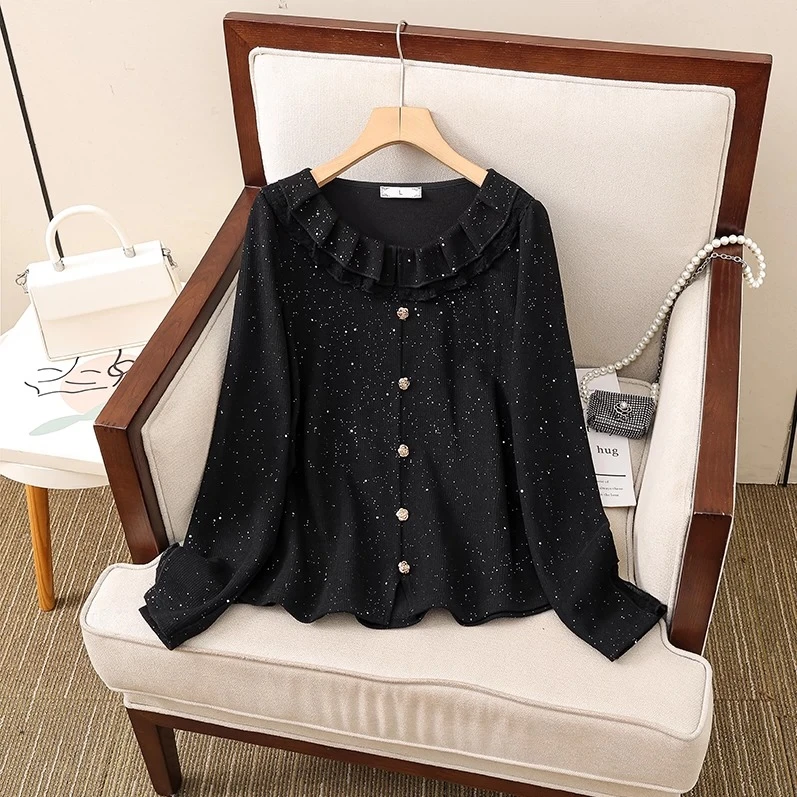 笑笑大码秋季新款细闪重工上衣80140