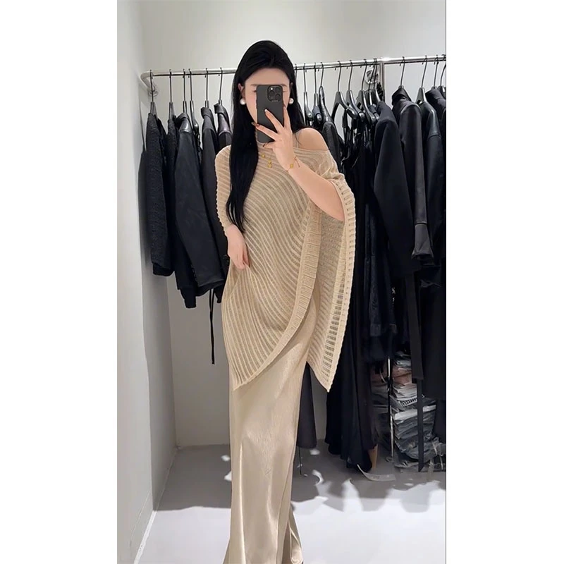 韩系时尚高级感气质显瘦收腰吊带连衣裙宽松防晒针织罩衫披肩上衣
