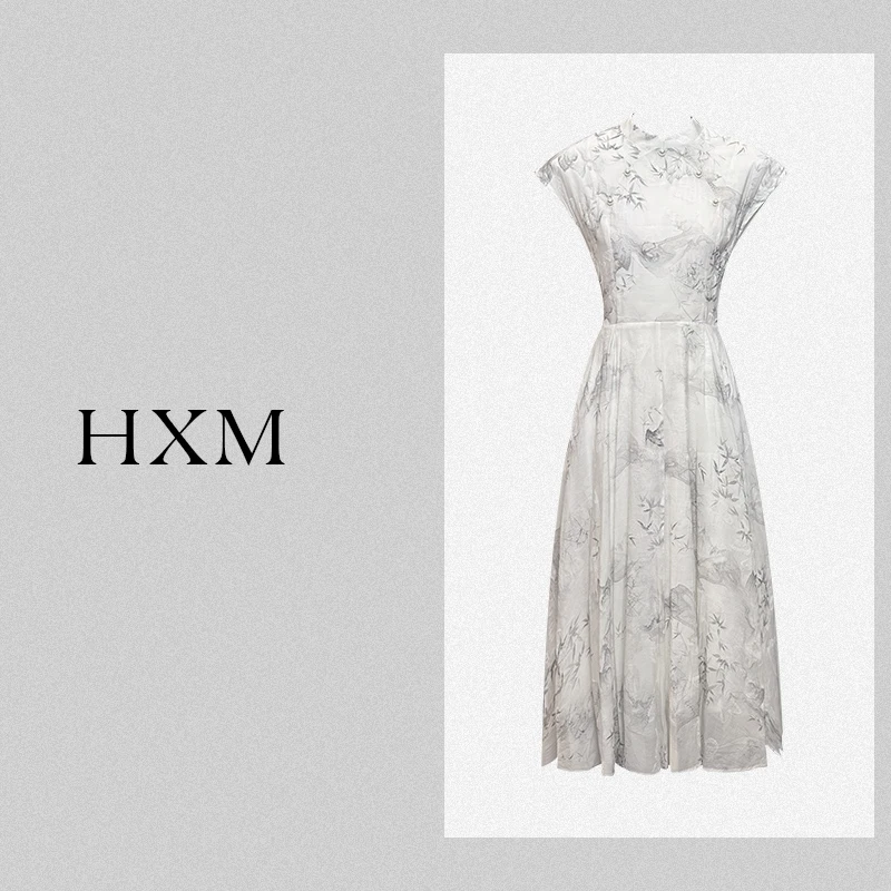 国风新中式白色碎花连衣裙女2025春季新款设计高级感短袖连衣裙