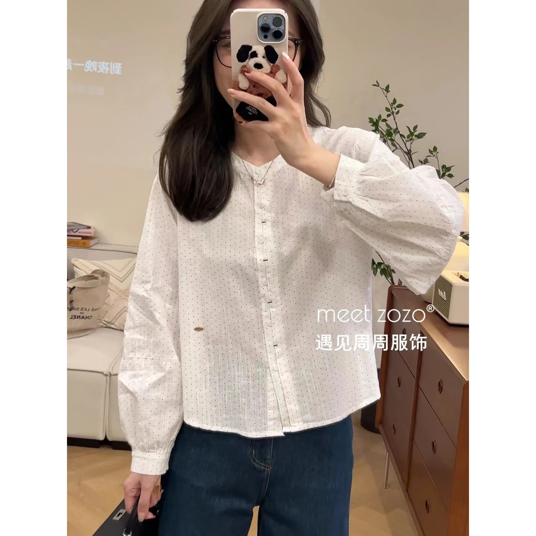 【周周】《点点衬衫》秋季百搭减龄休闲棉质衬衫女249011