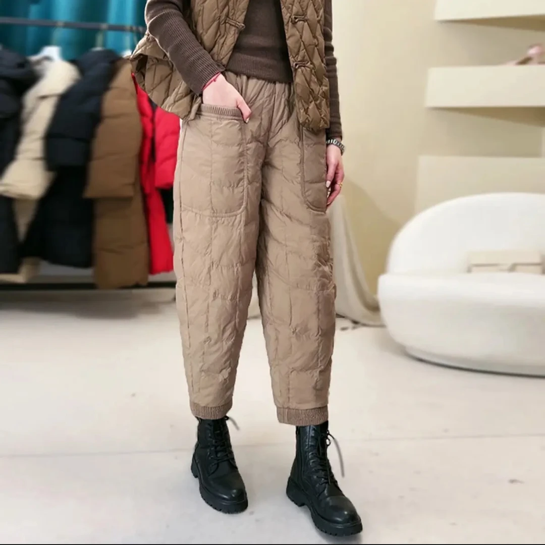 不臃肿加绒加厚棉裤女士松紧腰哈伦裤加厚保暖裤子
