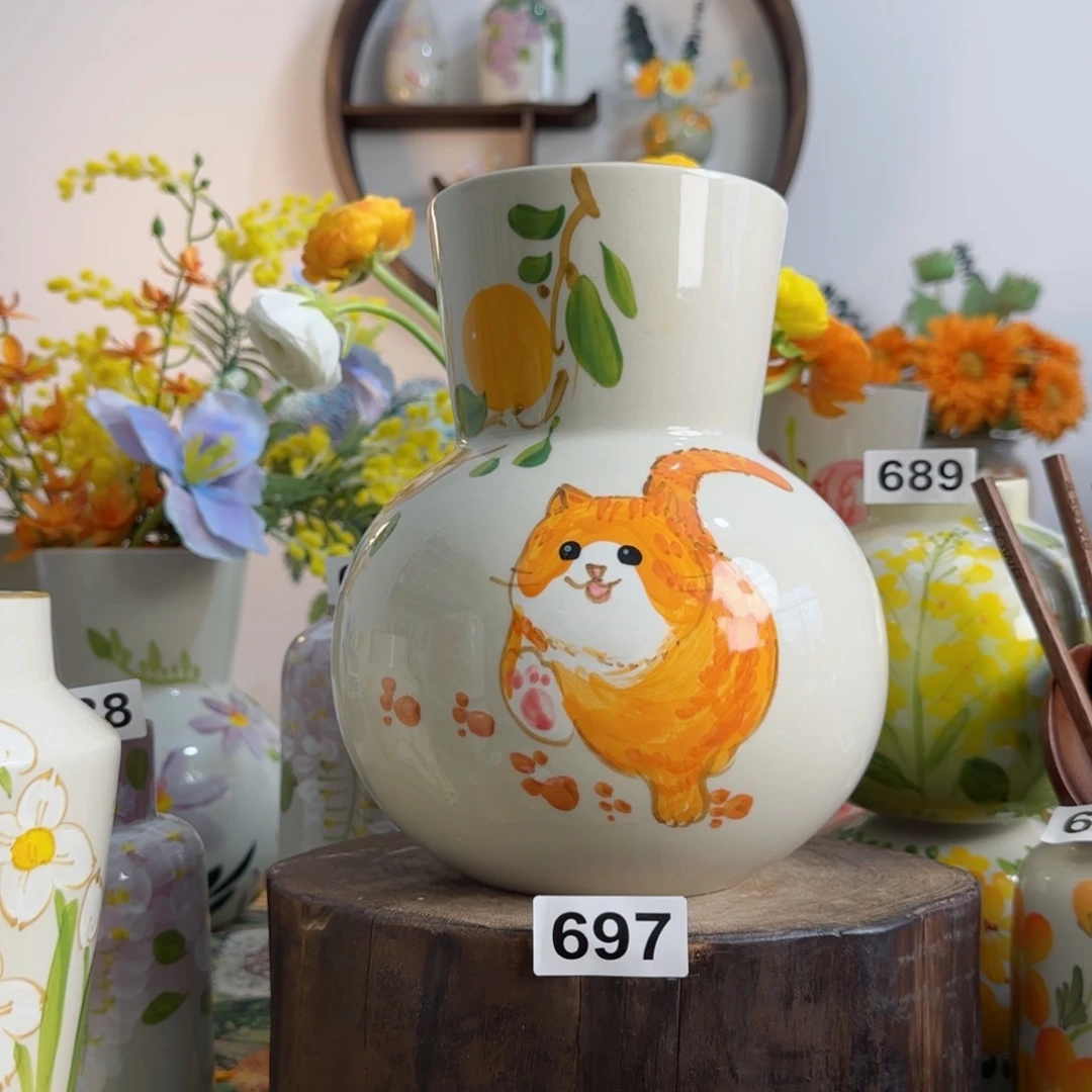 摆件景德镇陶瓷手绘小花瓶摆件无孔