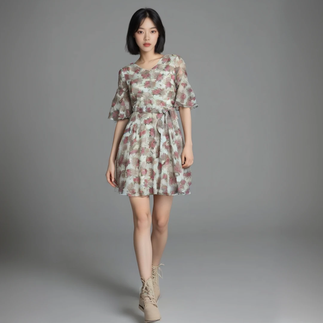 ［依易原创］装甜甜氧气粉碎花法式复古显白刺绣连衣裙A0707