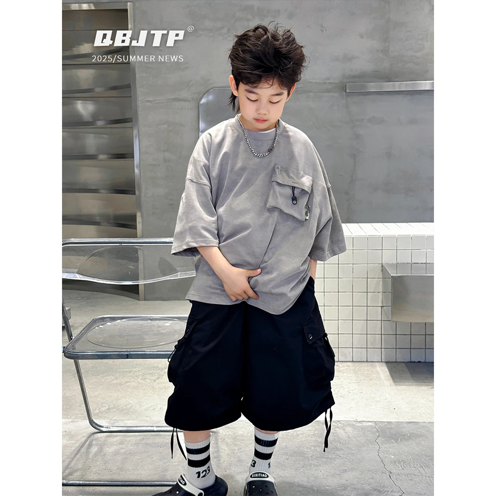 Q宝家童品4月新款儿童短袖t恤夏装薄款时尚男童T恤中大童帅气上衣