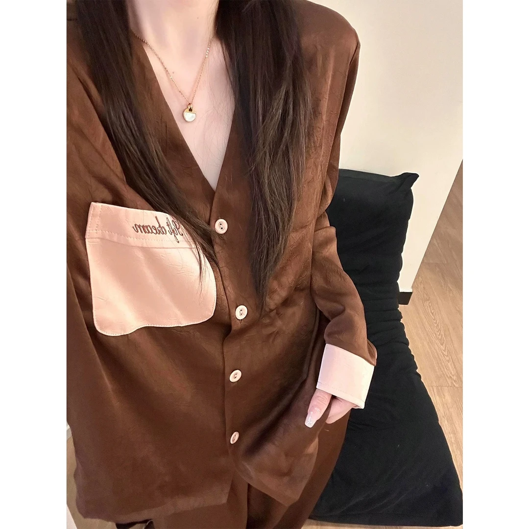 颜事局【美拉德】早秋法式V领长袖长裤高级睡衣女家居服套装可外穿