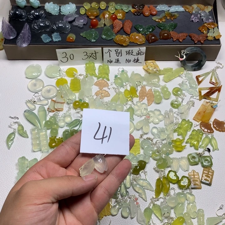 竹***笋合金蛇纹石玉耳钉