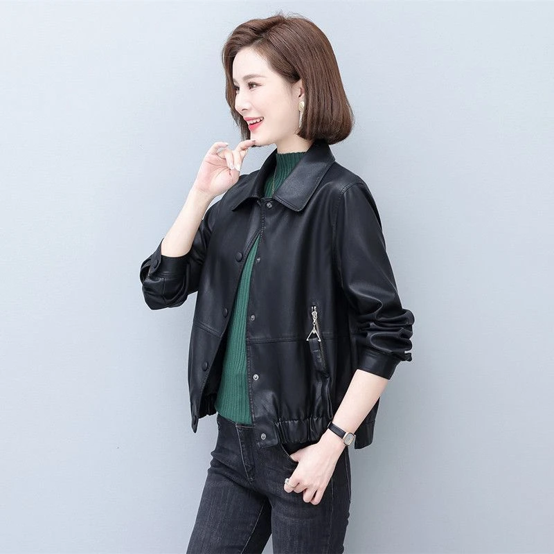 春秋季新款皮衣女休闲宽松洋气显瘦女皮衣外套231