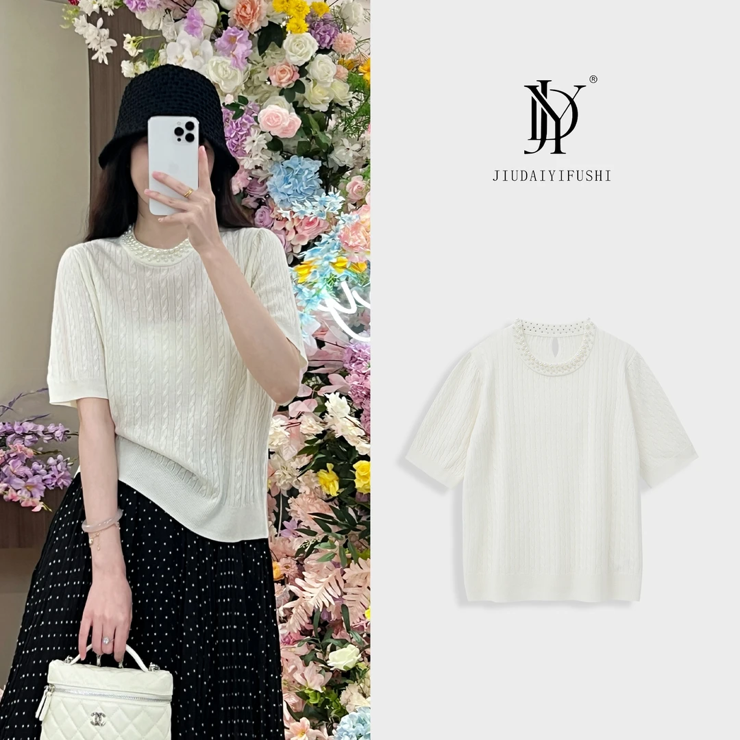 玖黛衣【白富美】简约百搭时尚短袖轻奢针织衫 XSJ39568