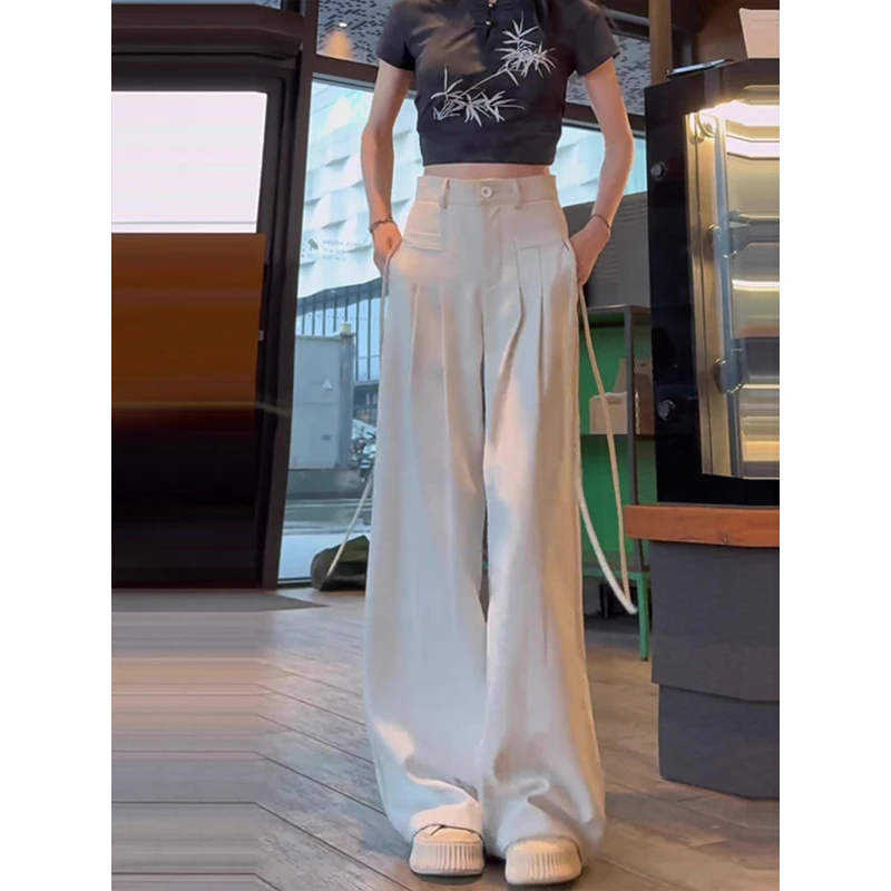 2025年夏季薄款垂感西装裤女高腰显瘦宽松阔腿裤子MQE-K619608