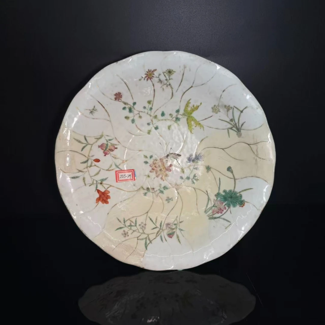 Lot61花鸟供盘-清代道光年制高7cm口24.5cm-DZ11190030001007