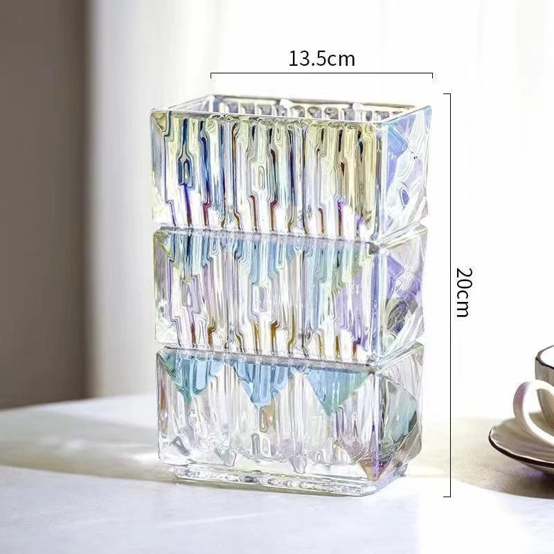 高级感轻奢花瓶摆件玻璃炫彩水养水培鲜花玫瑰百合客厅餐桌摆件