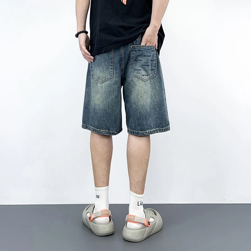 破洞牛仔短裤男士夏季薄款高档潮牌痞帅宽松复古五分中裤休闲裤子