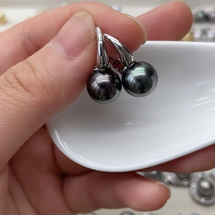 银S925镶嵌海水珍珠耳饰