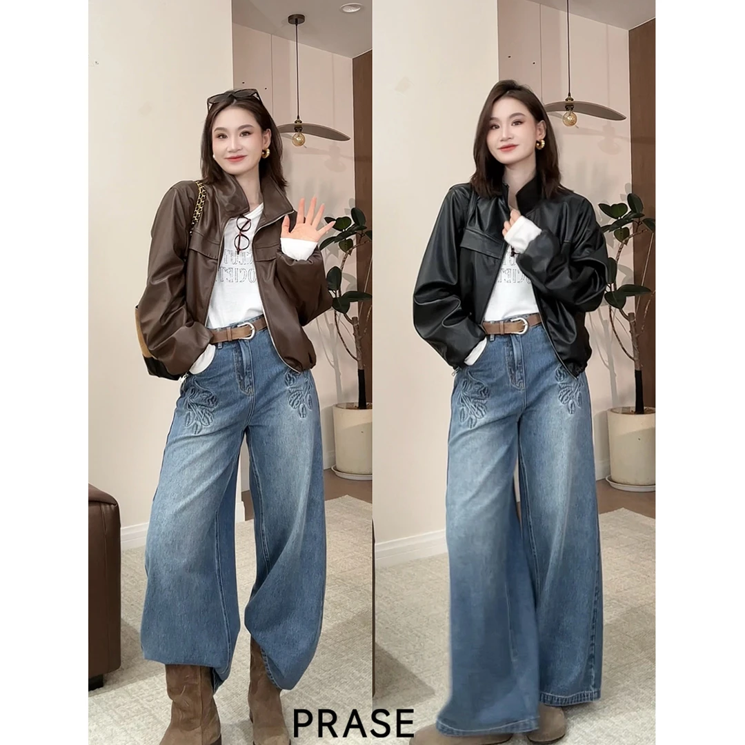 PRASE·噜【费城落日】微胖轻奢设计款秋气质复古皮衣短外套PR507C29